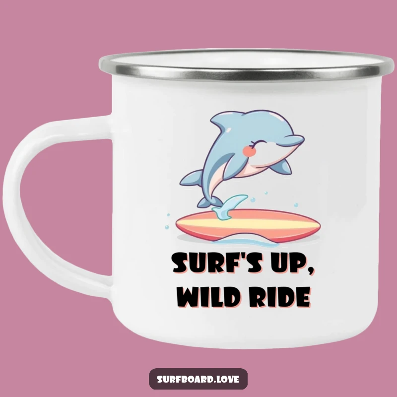 Funny Dolphin Surfer Camping Mug: Adventure-Ready with a Joyful Leap, Perfect Gift