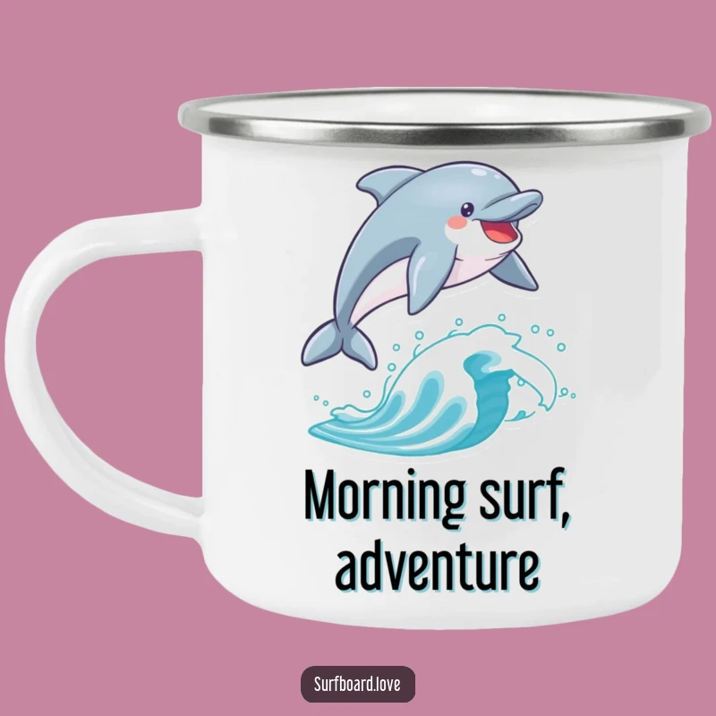 Funny Dolphin Surf Camping Mug: Adventure Fuel with a Hilarious Leap