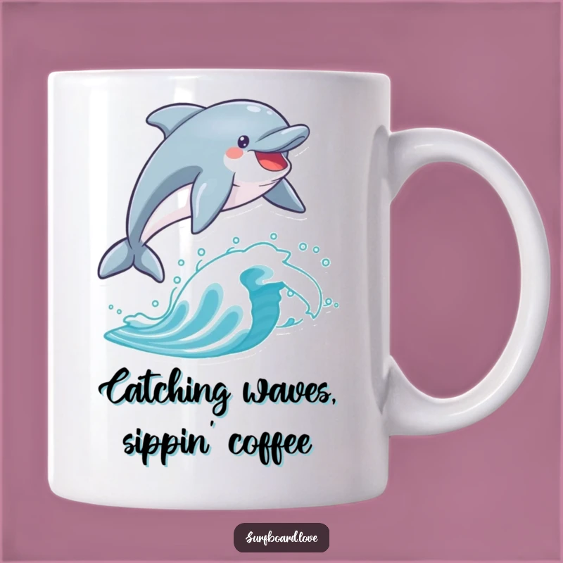 Funny Dolphin Surfboard Leap Mug: A Hilarious Gift for Ocean Lovers