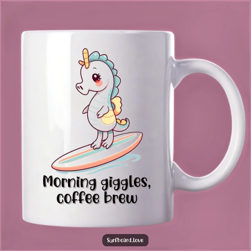 Funny Seahorse Surf Mug: Hilarious Giggles on a Wobbly Board