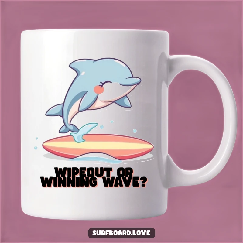 Funny Dolphin Surfer Mug: Cheerful Leap Over Surfboard, Perfect Funny Gift for Beach Lovers