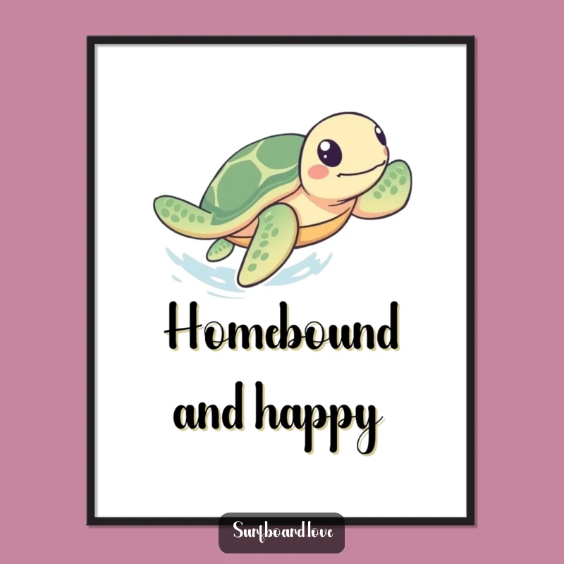 Funny Turtle Paddling Digital Art: Speedy Sea Turtle Print, Instant Funny Gift for Walls