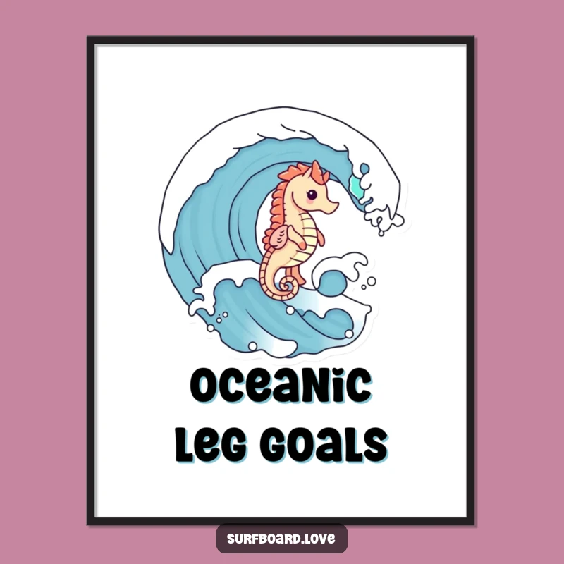 Funny Seahorse Wave Poster - Adorable Ocean Wall Art