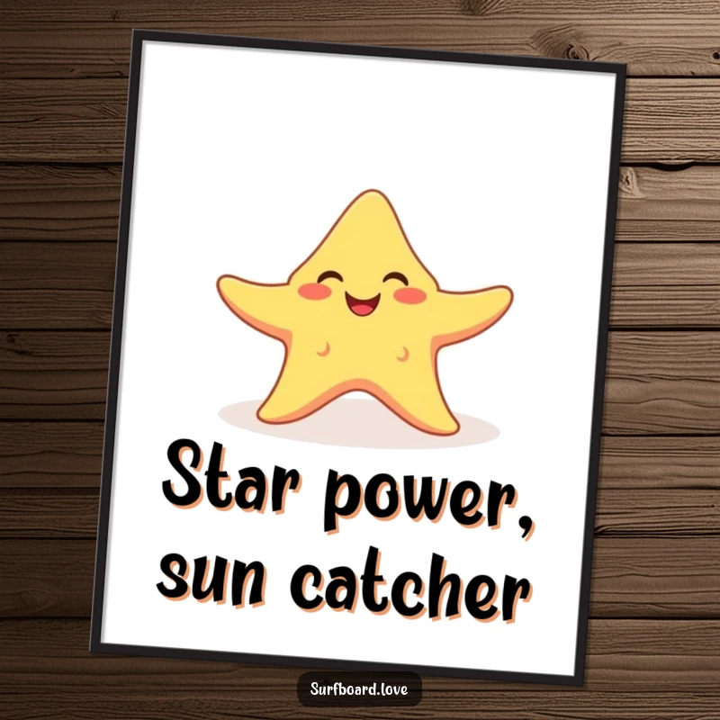Free Printable Wall Art: A smiling starfish with arms wide catches a brilliant sunbeam, creating uplifting and downloadable ocean decor.