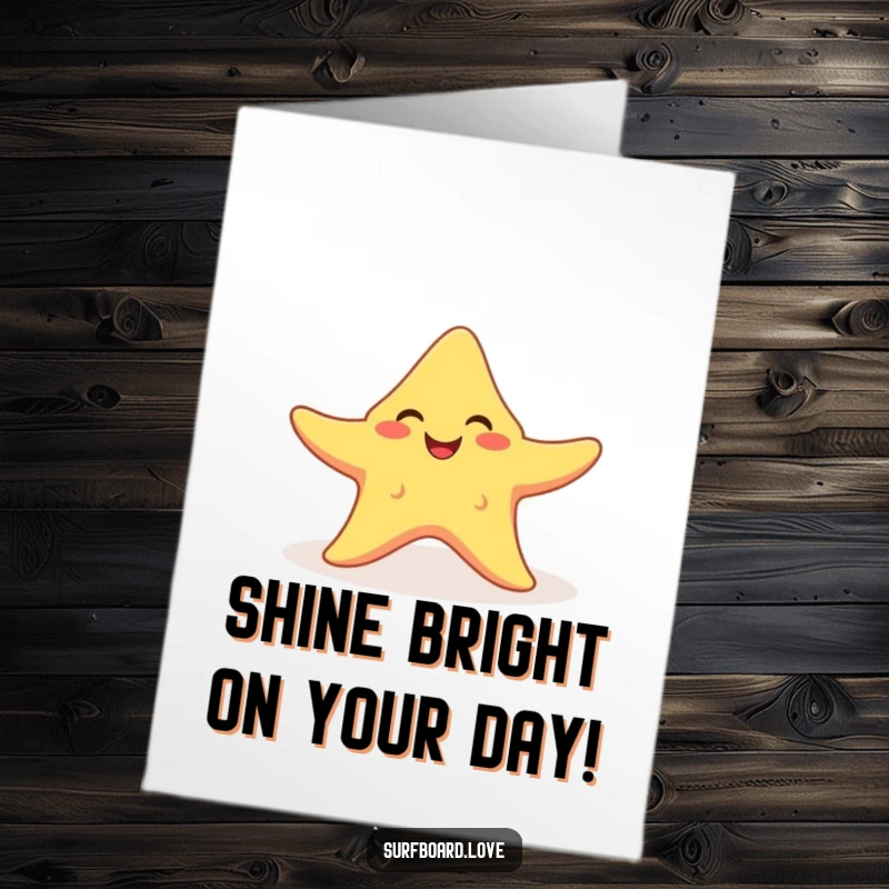 Free Printable Birthday Card: A smiling starfish with arms wide open joyfully catches a bright sunbeam, a sunny DIY greeting.