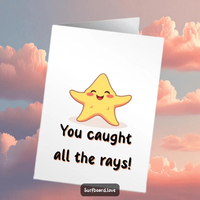Free Printable Congratulations Card: A smiling starfish embraces a sunbeam, perfect for a bright and cheerful DIY celebration.
