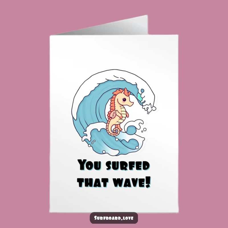Free Printable Congrats Card: Seahorse Surfing Wave - Cute Downloadable Celebration