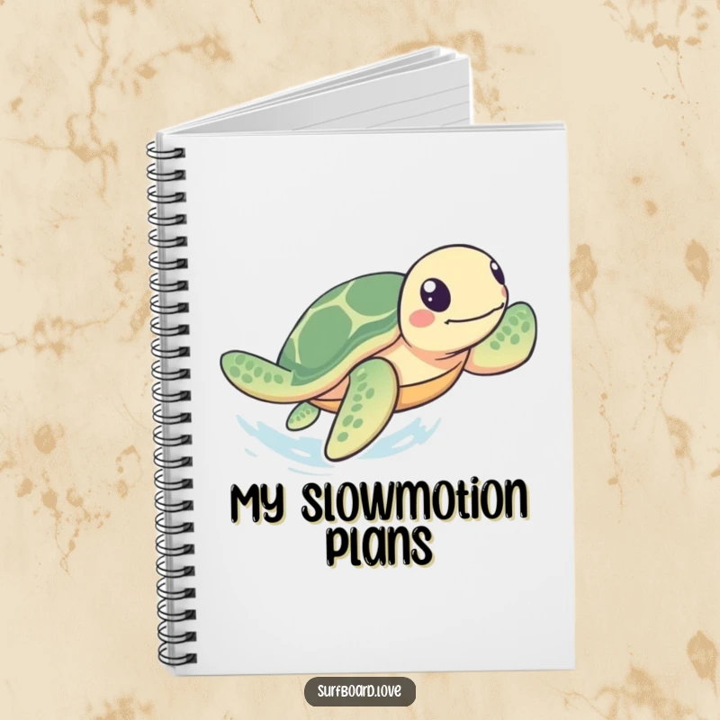 Funny Notebook: A playful sea turtle paddles rapidly towards the shore, perfect for jotting down ideas with a humorous and determined spirit.