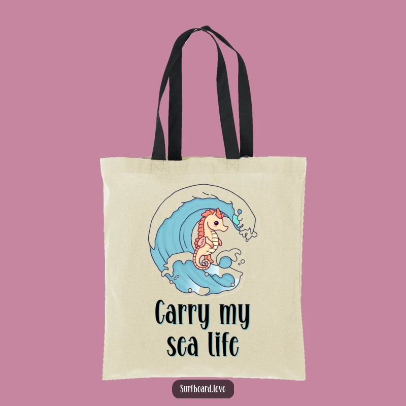Funny Seahorse Wave Tote Bag - Adorable Ocean Companion